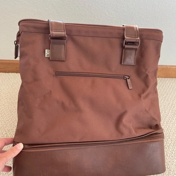 Beis Brand Brown Tote Bag with Leather Accents and Shoe Storage - Picture 2 of 7